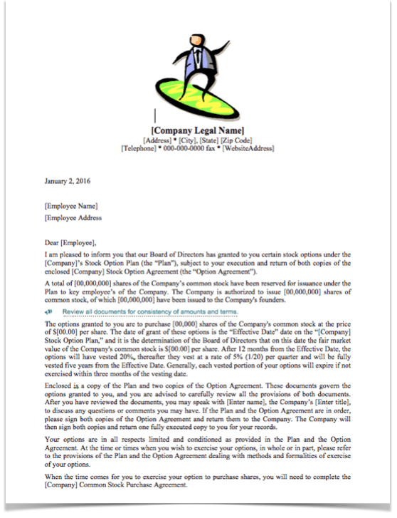 Stock options letter