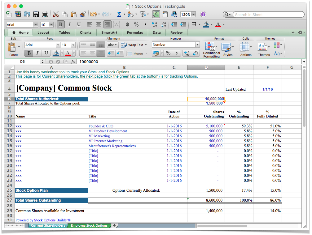 stock option tracking spreadsheet